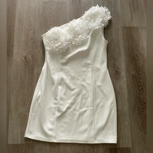 elliatt uma white 3d floral applique one shoulder bridal mini dress size XL NEW